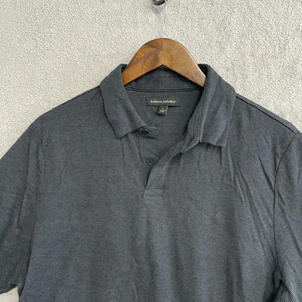 NWOT Banana Republic Men's L Cotton Polo Shirt Gray Striped Short Sleeve